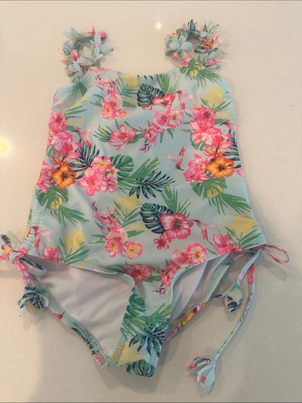 Kate Mack Mint One-Piece Swimsuit with Pink & Yellow Floral Print